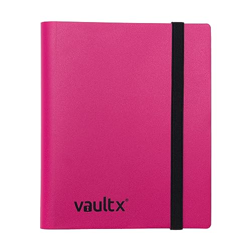 Vault X 4 Pocket Strap Trading Card Binder 160 Cards Side Loading (Pink) | Holds 160 standard-size TCG cards in 20 side-loading 4-pocket pages. Padded, water-resistant cover. - color: Pink