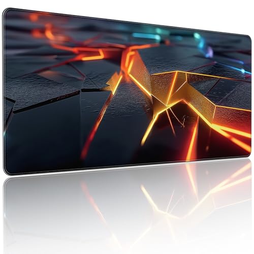 Large Gaming Mouse Pad, Abstract Geometric Orange and Blue Pattern, Extended 35.4 x 15.7 Inches, Non-Slip Rubber Base, Stitched Edges, XXL Desk Mat - color: With Abstract Geometric Design