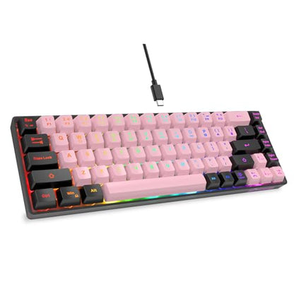 GEODMAER 65% Wired Gaming Keyboard, LED Backlit, Ultra-Compact Anti-Ghosting No-Conflict 68 Keys Membrane Gaming Wired Keyboard for PC Laptop Windows Gamer(Pink-Black) - color: Pink-Black