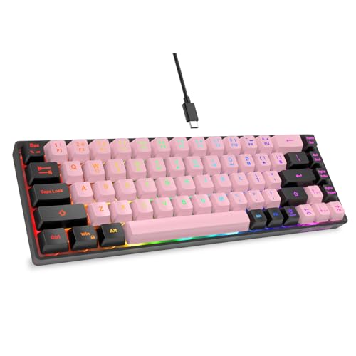 GEODMAER 65% Wired Gaming Keyboard, LED Backlit, Ultra-Compact Anti-Ghosting No-Conflict 68 Keys Membrane Gaming Wired Keyboard for PC Laptop Windows Gamer(Pink-Black) - color: Pink-Black