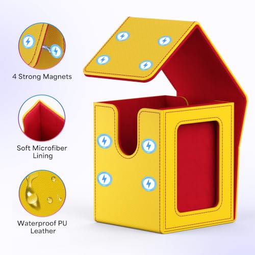 UAONO Card Deck Box for MTG Commander, Fits 100 Double-Sleeved Cards | Independent Commander Display, Magnetic Deck Case for Magic the Gathering TCG, 2 Dividers & 1 Top Loader (Yellow/Red) - color: A-Yellow&Red