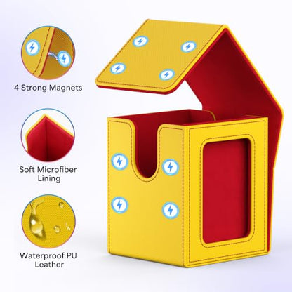 UAONO Card Deck Box for MTG Commander, Fits 100 Double-Sleeved Cards | Independent Commander Display, Magnetic Deck Case for Magic the Gathering TCG, 2 Dividers & 1 Top Loader (Yellow/Red) - color: A-Yellow&Red
