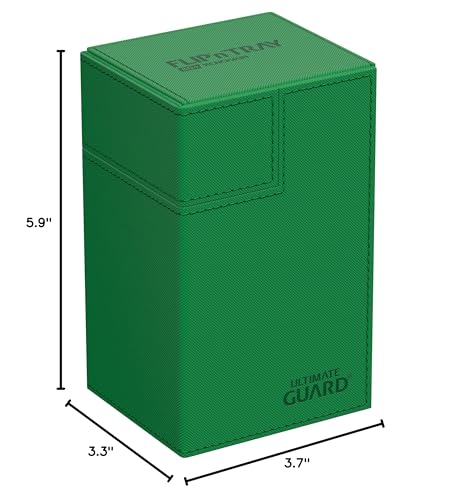 Ultimate Guard Flip'n'Tray 80+, Deck Case for 80 Double-Sleeved TCG Cards + Dice Tray, Green, Independent Magnetic Closure & Microfiber Inner Lining - color: Green, size: 80+