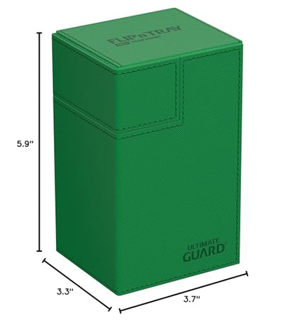 Ultimate Guard Flip'n'Tray 80+, Deck Case for 80 Double-Sleeved TCG Cards + Dice Tray, Green, Independent Magnetic Closure & Microfiber Inner Lining - color: Green, size: 80+