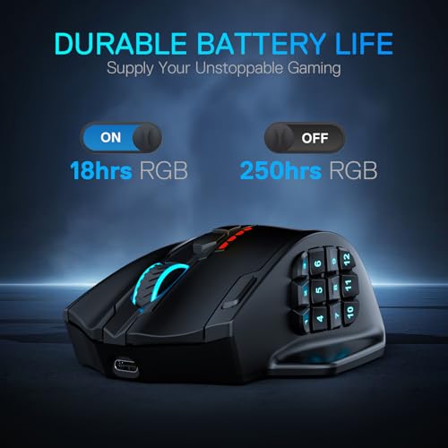 Redragon M913 MAX Wireless MMO Gaming Mouse 26000 DPI Remapping Keys | Cable-Free 0 Delay, Smooth Precise Tracking, Redefine Keybinding Macro, Vibing Backlight, Ergonomic Grip Body Comfort - color: Black, style: Wireless M913 Max