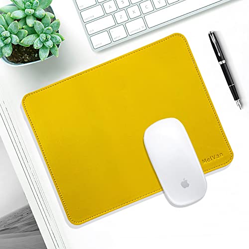 MelVan PU Leather Mouse Pad with Stitched Edge, Wood Mousepad, Waterproof Gaming Mouse Pad Mat for Computers, Laptop, Office & Home, 10.2" x 8.3", 1 Pack (Yellow) - color: Yellow