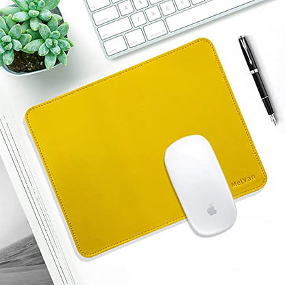 MelVan PU Leather Mouse Pad with Stitched Edge, Wood Mousepad, Waterproof Gaming Mouse Pad Mat for Computers, Laptop, Office & Home, 10.2" x 8.3", 1 Pack (Yellow) - color: Yellow