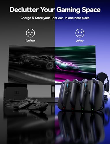 JSAUX Joy-Con Charger for Nintendo Switch 2, 4-in-1 Magnetic Charging Dock | LED Charging Indicator, Adjustable Stand, Fast Magnetic Charging, USB C Cable Included