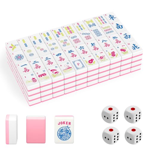 1.2" American Mahjong Tile Set, 166 Tiles + 4 Dice, Mahjong Tiles Only | Scratch-resistant melamine design,Clear engraved symbols, Easy handling, Long-lasting durability, Ideal gift for players - color: Pink