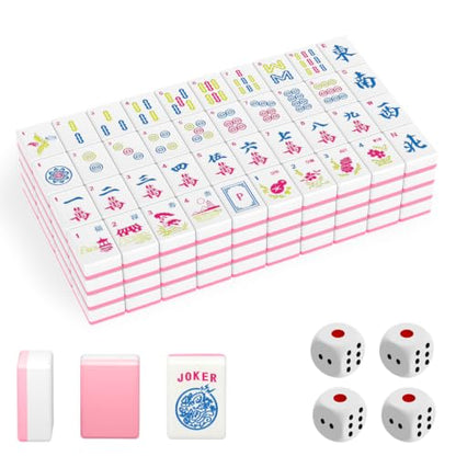 1.2" American Mahjong Tile Set, 166 Tiles + 4 Dice, Mahjong Tiles Only | Scratch-resistant melamine design,Clear engraved symbols, Easy handling, Long-lasting durability, Ideal gift for players - color: Pink