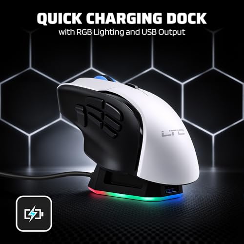 LTC MKM071 Wireless MMO Gaming Mouse with RGB Charging Dock, Tri-Mode (2.4G/Bluetooth/Wired), 12000 DPI PAW3311 Sensor, 11 Programmable Buttons, 7 Side Buttons, 1000Hz Polling Rate, Ergonomic