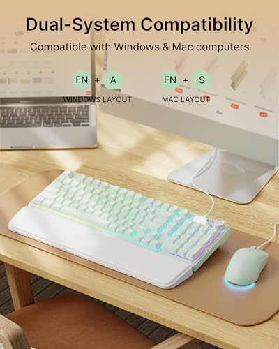 EWEADN Wired Keyboard and Mouse Combo with Detachable Wrist Rest, Quiet Ergonomic Keyboard Mouse Set with Multimedia Knob, RGB Backlit, Double-Shot Keycaps Natural Typing for Laptop, PC - Green - color: Green