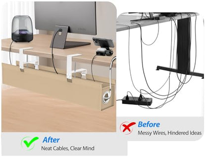 [Upgraded] Large Under Desk Cable Management Tray No Drill, Suolaao 30" Cord Organizer with Oxford Fabric, Clamp Mount, Holds 30 lbs, Large Cable Rack for Gaming & Home Office Standing Desk