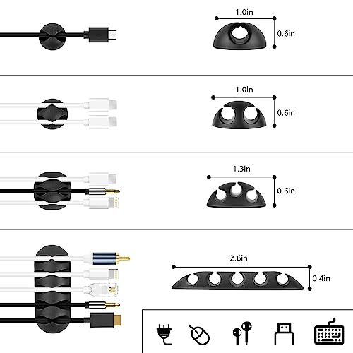 Cable Management Organizer Kit 2 Cable Sleeve Split with 41Self Adhesive Cable Clips Holder, 10pcs and 2 Roll Self Adhesive tie and 100 Fastening Cable Ties for TV Office Home Electronics etc - color: Black