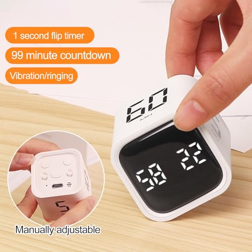 Productivity Cube Timer, Time Management, Gravity Sensor Flipping LED Display 4 Preset Time Dual Modes Time Management Countdown Cooking Student Study Mini Digital Timer White - color: White