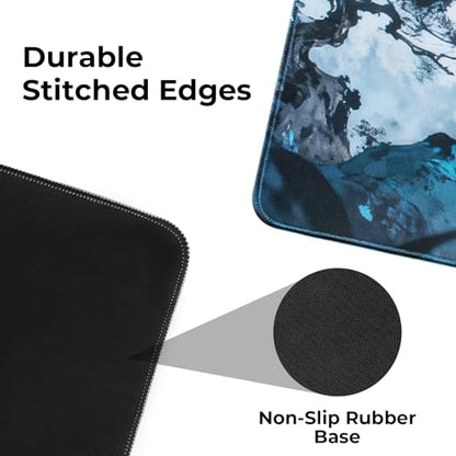 Lion Gaming Mouse Pad, XXL Chinese Landscape Desk Mat 31.5X15.7 | HD Print, Non Slip Rubber Base, Waterproof Fabric Top, Stitched Edges, Ideal Gift for Dorm, Home, Office & Back to School - color: Iceblue