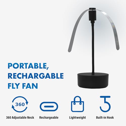 Black USB-C Rechargeable Food Fan FF-BK-04, Outdoor Dining Accessory and BBQ Essential, Lightweight with Adjustable Neck, Picnic Table Accessory and Patio Must-Have - size: 4-Pack