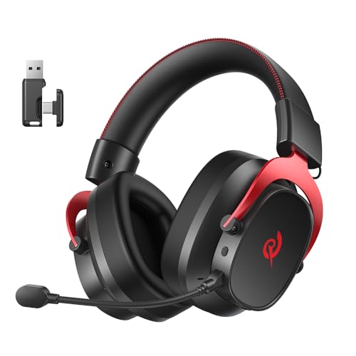 QCY Heroad VT200 Gaming Headset for PC: 53mm Neodymium Drivers - Detachable Noise Canceling Microphone - 2.4G/Bluetooth 6.0/Wired - Compatible for PS4/PS5, Switch, Xbox - 7.1 Surround Sound - color: Red