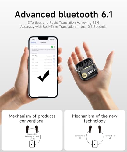 CoolJumper Wireless Bluetooth 6.1 Earbuds with Real-Time AI Assisted Translation, Digital LED Charging Case Waterproof Sport in Ear Headphones for Travel Gym Running - color: black gold