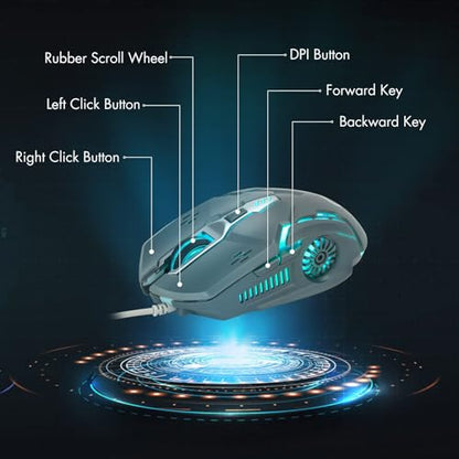 CHONCHOW Silent Click Mouse, Gaming Mouse Wired, 6 Button, 4 Adjustable DPI Upto 3200 DPI, RGB Lighting, Compatibility for PC/Laptop/Mac, Wired Mouse Used for Games and Office (White)