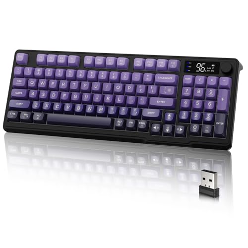 LexonElec M96 Wireless Keyboard, Low Profile Quiet Typing Membrane Gaming Keyboard with Smart Display & Knob, RGB Backlit, USB C Rechargeable, 94 Keys PBT Keycap for Windows PC,Mac,Linux-Grape Purple - color: Grape Purple