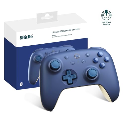 8Bitdo Ultimate 2C Bluetooth Controller for Switch/Switch 2 (Dark Blue) | Hall Effect Joystick Update, Remappable L4/R4 Bumpers, 6-axis Motion Control, Rumble Vibration and Turbo Function - color: Dark Blue