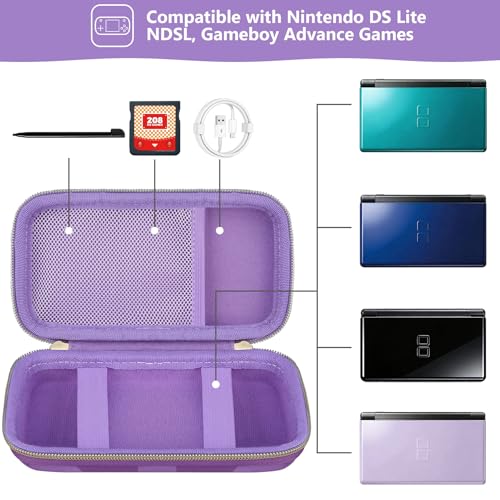 Supmay Hard Carrying Case Compatible with Nintendo DS Lite NDSL, Gameboy Advance Games Storage Holder Travel Bag with Mesh Pocket for USB Charging Cable, Stylus, Earphones, Game Cartridge, Purple - color: Purple Cube