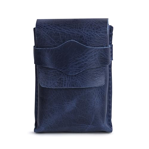 Blue Leather Playing Card Storage Case - Handcrafted Full-Grain Leather Playing Cards Storage Box - Coin Pouch Money Organizer Cases, Fits Poker & Bridge Size Cards, Playing Card Travel Case - color: Blue