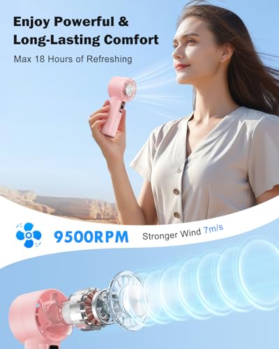 AMACOOL Handheld Fan with Ice Cooler, Mothers Day Gifts for Mom Her Women Girl, Mini Portable Cooling Fan, Small Yet Powerful, Personal Hand Fans for Travel Essentials Beach Makeup Must Have - color: Pink, style: With Ice Cooler