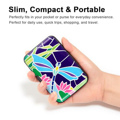 Credit Card Holder Small RFID Blocking Wallet Business Metal Slim Mini Aluminum Hard Case for Women Men - color: Dragonfly Flower