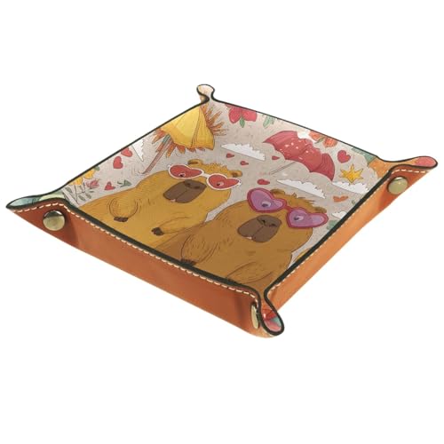 Cartoon Capybara Folding Leather Dice Tray for Rolling, RPG DND Table Desk Dice Holder Mat Rolling Tray for Tabletop Board Game, Suitable for 5e, Warhammer 40k, 6.3"x6.3" - color: Cartoon Capybara, size: 6.3" x 6.3" x 1.2"
