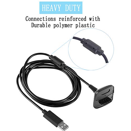 Reiso 2 Pack USB Charging Cable Wireless Charger for Xbox 360 Wireless Controller (Black)