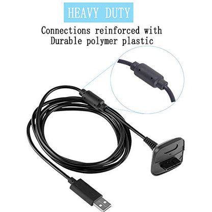 Reiso 2 Pack USB Charging Cable Wireless Charger for Xbox 360 Wireless Controller (Black)