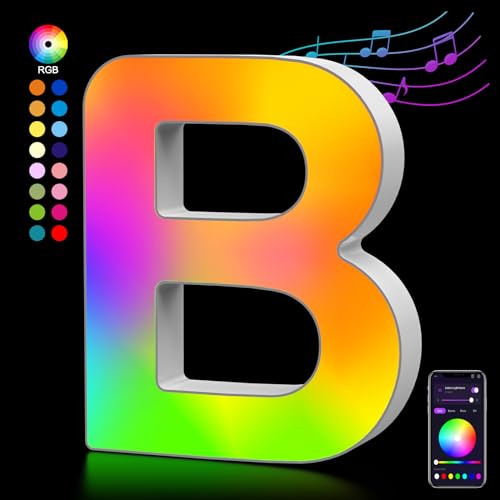 OJQ Light Up Letters LED Letter Marquee Letters Room Decor Alphabet Letter | Music Sync Color Change Colorful Christmas Birthday Gifts for Girl 2/3/4/5 Year Old Girl Gifts Gifts for Teenage Girls-B - style: Letter-B