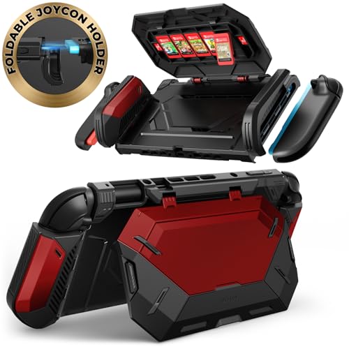 i-Blason Dockable Case for Nintendo Switch 2 with Stand, Red | All-in-One Protection, Dock-Friendly with Easy Joy-Con, Kickstand Access and 7 Card Slots, Comfortable Ergonomic Design - color: Red, size: All-in-One Version