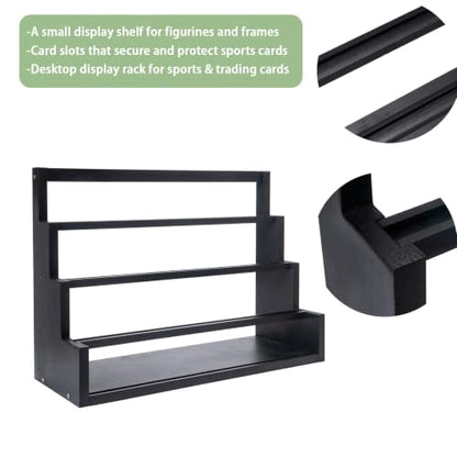 Donmills 4 Tier Card Display Stand, Wooden Trading Card Display Stand Tabletop, Graded Baseball Sports Card Display Shelf for Basketball Football Cards Game Collection, Show & Vendor, Black - color: Black-tabletop