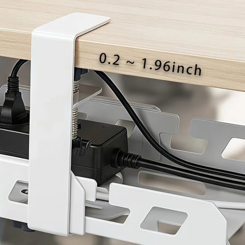 Under Desk Cable Management Tray 15.4-26 Inches Bidirectional Extendable Metal Cable Organizer with Clamp Mount, No Drill Wire Management System for Home Office & Gaming Desk(Light Gray) - color: light gray