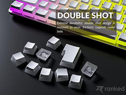 Ranked Pudding v2 PBT Keycaps | 145 Double Shot Translucent ANSI US & ISO Layout | OEM Profile for Full Size, TKL, 75%, 65% and 60% RGB Mechanical Gaming Keyboard (White) - color: White