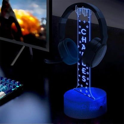Custom LED Headphone Holder with RGB Lights, Personalized Gamer Headset Stand, Gaming Desk Organizer, Valentine Gift for Boyfriend, Teen Gamer Gift, Custom Gifts for Him - color: 07