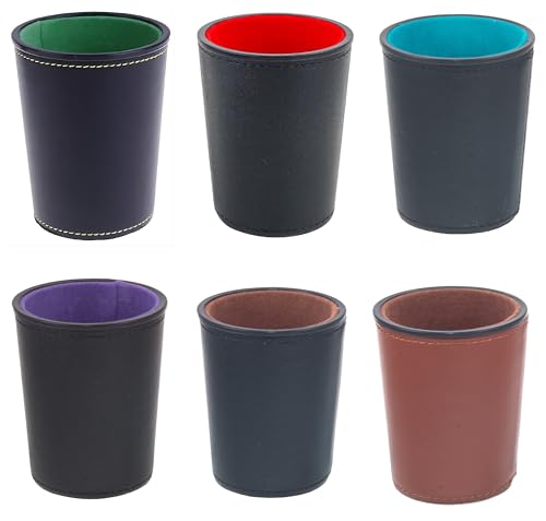 Leather Dice Cup, Quite Felt-Lined Interior, 6 Shaker Cups and 30 Dot Dices, one Carry Bag (Black and Purple) - color: Black and Purple