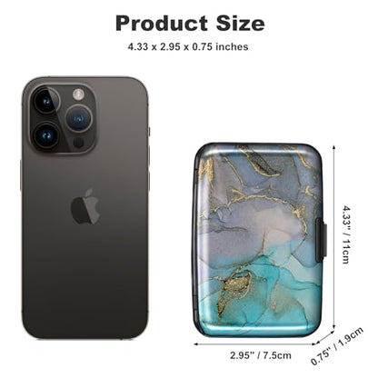 Mini RFID Aluminum Wallet Credit Cards Holder Business Card Case Metal ID Case for Men Women（Blue Purple Marble - color: Blue Purple Marble