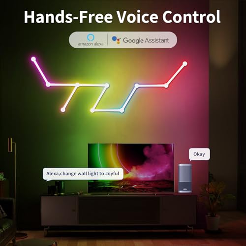 Phylosal Smart WiFi LED Wall Lights, 16M+ Color Dimmable Gaming Light Works with Alexa and Google Assistant, Music Sync, DIY and Timer Feature, RGB Light Bars for Gaming Room, Bedroom (9 Pcs,White)