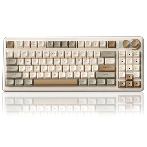 SOLAKAKA SK90 75% Wireless Gaming Keyboard - 4000mAh Tri-Mode (BT5.0/2.4G/USB-C) Cute Creamy Gaming Keyboard with Number Pad, Media Knob, RGB Backlit, Quiet Keys Silent Office Keyboards for PC MAC - color: Creamy, size: SK90 - Wireless