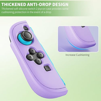 PAWDIARY Silicone Switch 2 Controller Grip Case, Frosted Protective Cover Skin for Nintendo Switch 2 Controller Handheld, [2 Pieces] Comfort Softshell and 2 Thumb Caps - Purple&Green - color: Purple-Green