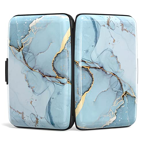 Credit Card Holder, Mini Aluminum Card Wallet RFID Blocking Slim Metal Hard Card Case for Women Men, Blue Marble - color: Blue Marble