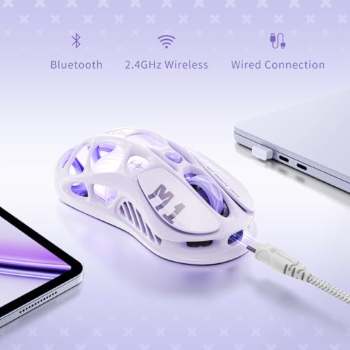 GravaStar Mercury M1 Pro Gaming Mouse, Lightweight Magnesium Alloy, 26,000 DPI, PAW3395DM Sensor, 5 Programmable Buttons, Support Wired/2.4GHz/BT, Up to 200 Hours Battery Life (Lavender Purple) - color: Purple
