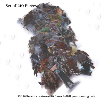 DND Miniatures Starter Set 173 Fantasy Figures for Tabletop Campaign | Acrylic flat minis with 40 bases for 1-inch grid battle maps, beginner DM gift with broad monster variety and sorted storage - style: 2d-stater-set