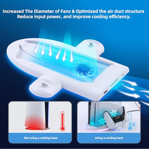 ECHZOVE PS Slim Cooling Station with RGB Lights High-Speed Cooling Fan & Controller Charging Dock, DualSense Charger Stand for P5 Slim Console, Space-Saving Stand