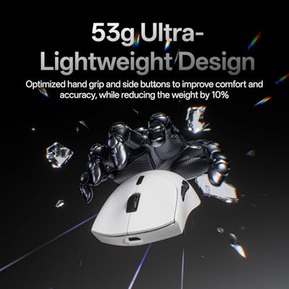 Rapoo VT7 Wireless Gaming Mouse, True 8K Wireless Polling Rate, 53g Lightweight, Up to 750 Hr Battery, Nordic nRF54L15 MCU, 100-Million Mechanical Switch, 10 Programmable Buttons, White - color: White