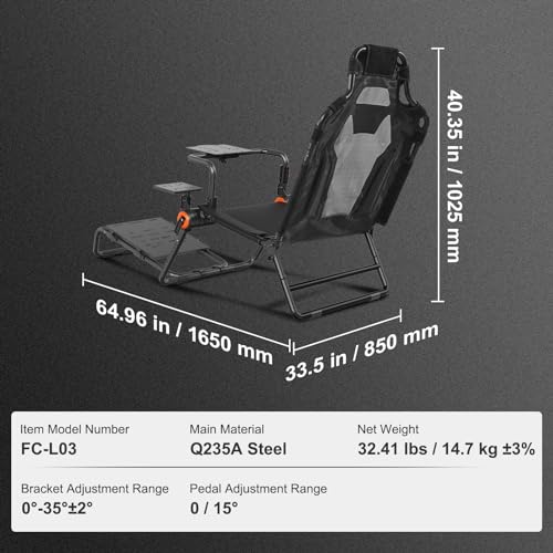 VEVOR Racing Wheel Stand Foldable Fit For Logitech,Thrustmaster,Fanatec,Hori,Mad Catz, Carbon Steel Driving Simulator Cockpit Adjustable Pedal & Seat,Fit Most Wheels and Pedals, Max. Load 330lbs